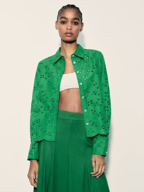 Green Self Design Long Sleeve Shirt