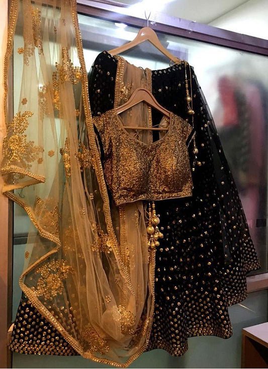 Admirable Georgette Thread and Embroidery Work Black Lehengha